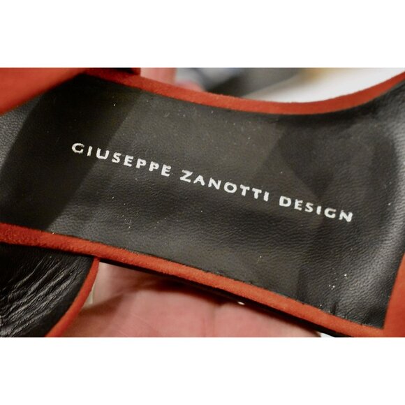 Women's Designer Giuseppe Zanotti Red Suede Platform Chunky High Heel Size 37/7 - Picture 9 of 11